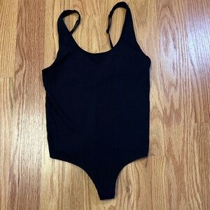 NWT Aerie Black Ribbed Adjustable Strap Bodysuit Size S